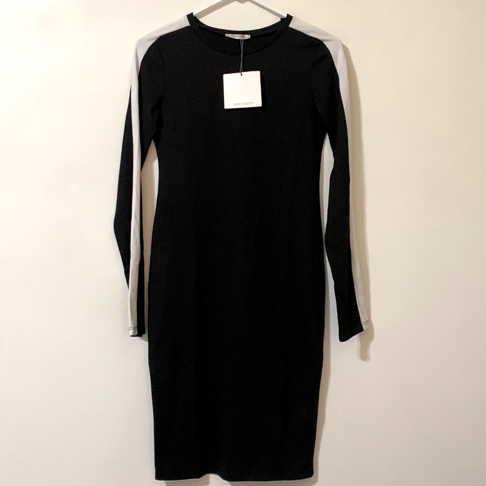 Long Sleeve Black Dress w/ White Stripe